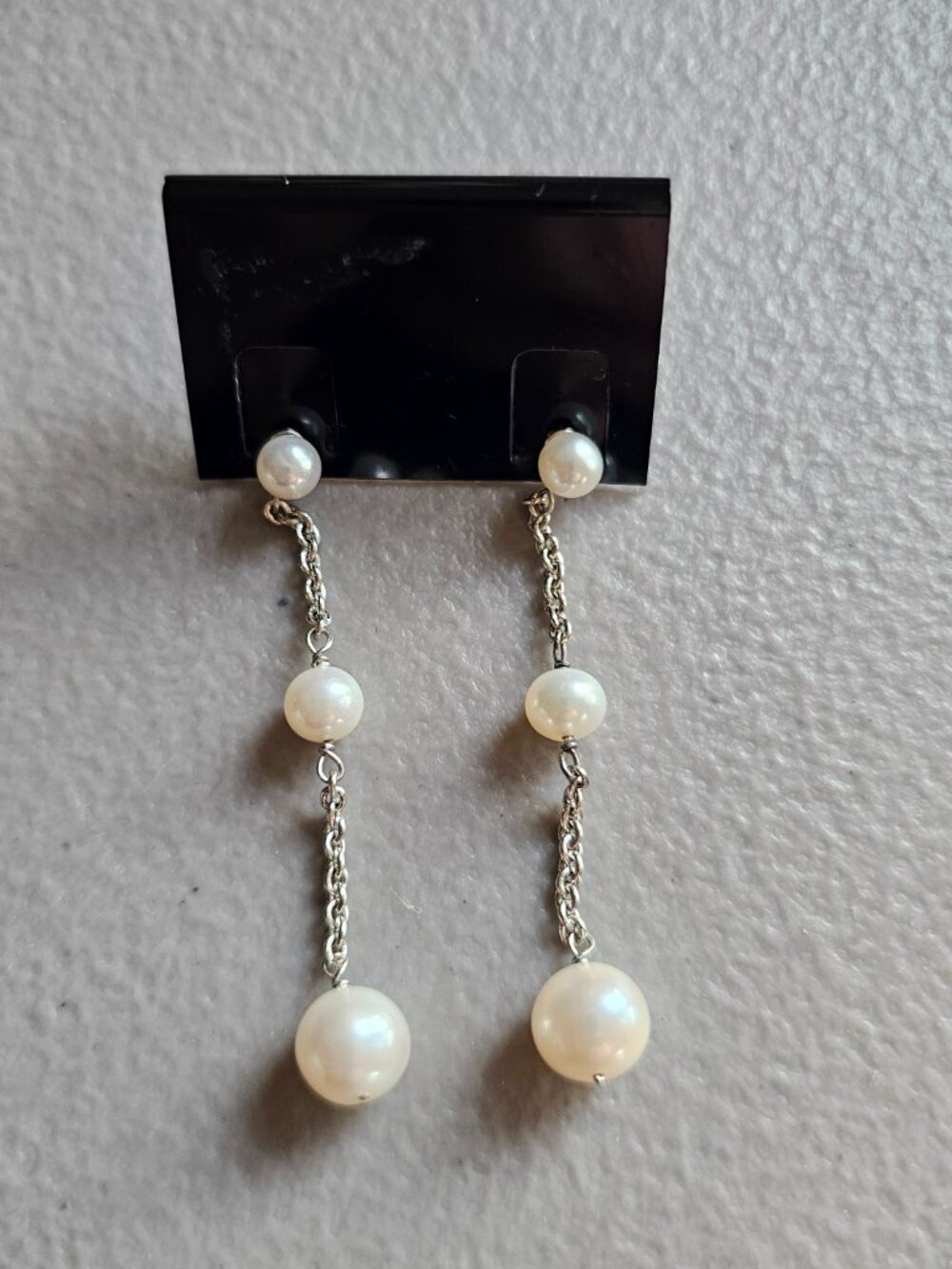 Honora Sterling Silver Cultured Pearl Linear 3 Drop Earrings New Classic Dangle